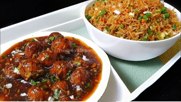 Veg fried rice and veg manchurian gravy